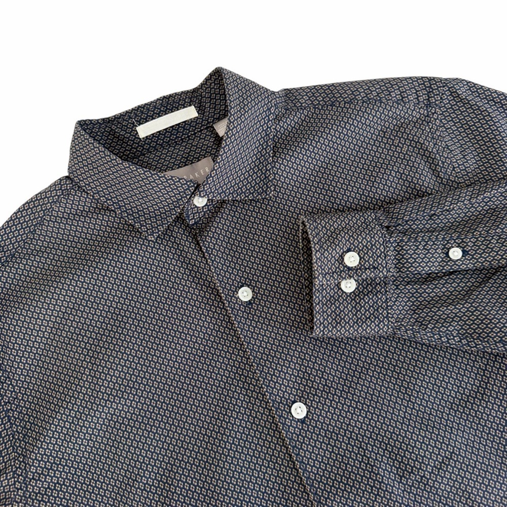 TED BAKER Blue Geometric Print Button Down Shirt Stretch Cotton m - Picture 3 of 15